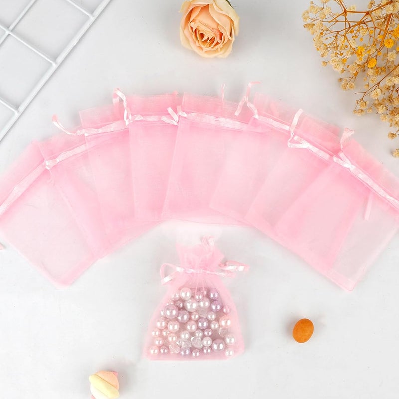 BOEIAC Organza Bags, Pink Organza Bags, 100Pcs, Sheer Organza Bags 3 x 4 inch, Jewelry Gift Bags, Party Favor Bags with Drawstring, Mesh Gift Pouches Mini Candy Bags for Wedding Birthday Party - Image 3